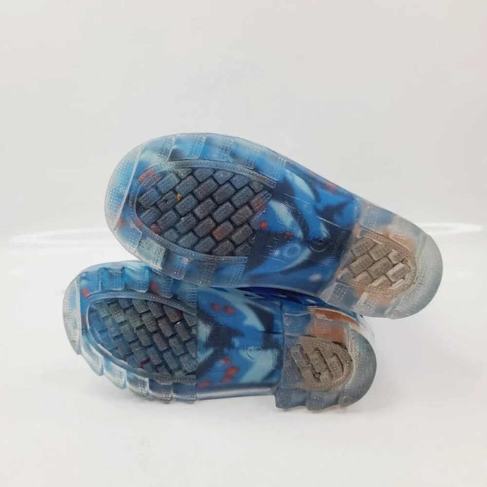 Western Chief Boy‎ Blue Shark Chase Lighting Rubber Handle Pull On Rain Boots 6